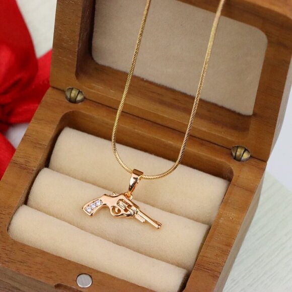 "Rose Gold Gun Shape Pendant Necklace with Sparkling Stones, XPPT1198 - Picture 9 of 13